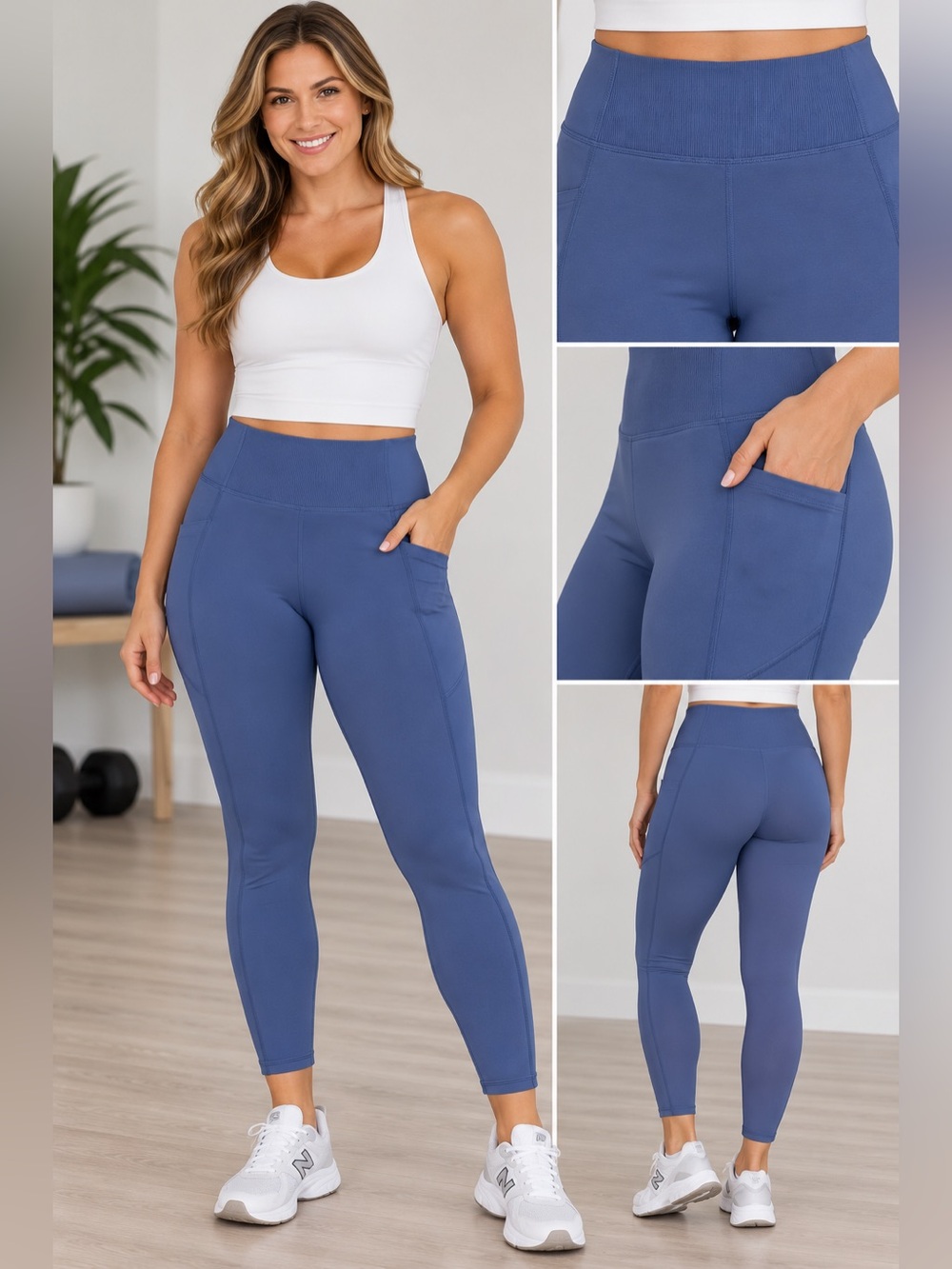 Members Mark Women Active Pocket Leggings High Rise Iron Blue Size XL
